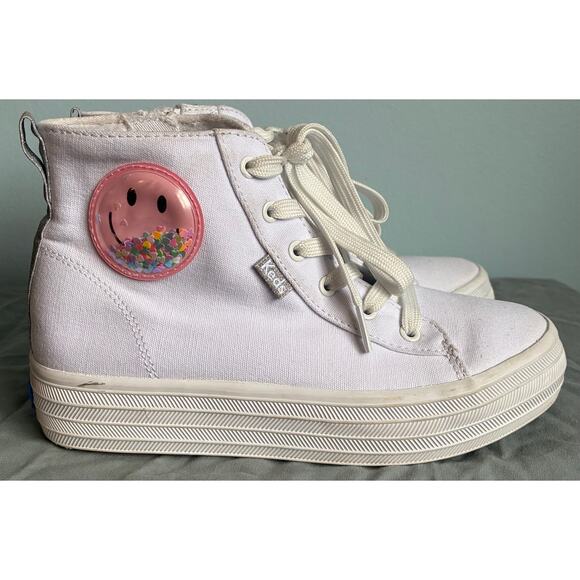 Keds High Top Sneakers Lace Up Confetti Smiley Face Girl's Size 1 - Picture 3 of 11